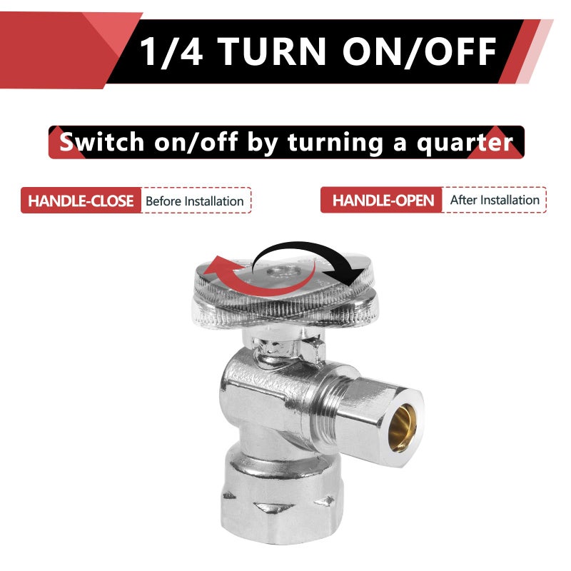 EFIELD (Pack of 10) EFIELD 1/2" FIP Iron Pipe x 3/8" Compression Chrome 1/4-Turn Angle Stop Water Shut-off Ball Valve,(VALVE054-10PCS) - Image 3